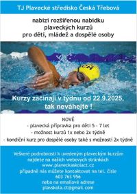 V plaveckém bazénu v České Třebové nachystali od září několik plaveckých kurz pro děti i dospělé