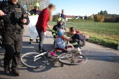 Obrazem: Labuť se chytila do pasti ostružin, osvobodili ji hasiči a přitom i poskytli pomoc cyklistovi po pádu z kola