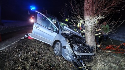 Obrazem: Auto vletělo do stromu, řidiče museli hasiči vyprošťovat